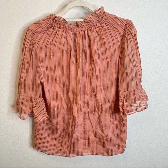 Rebecca Taylor Multi Lurex Stripe Pink Chiffon Blouse - Picture 8 of 11